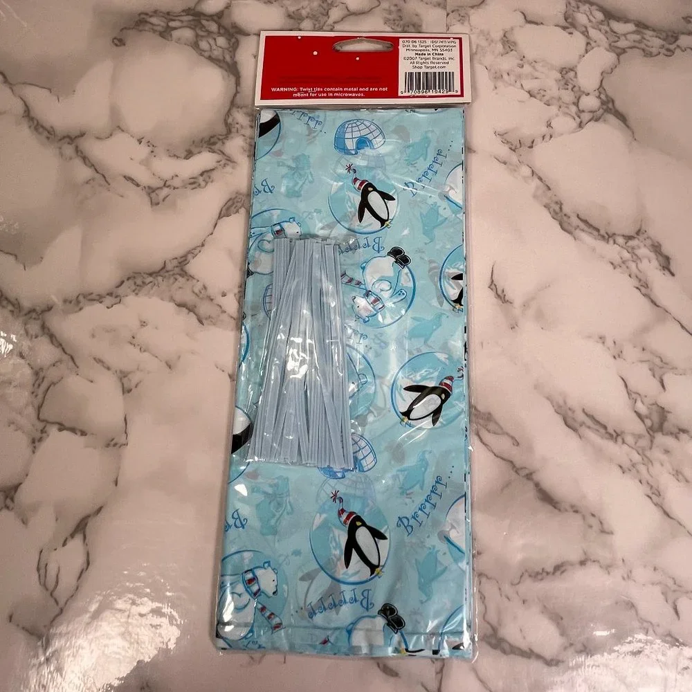 48 Christmas Holiday Winter Cello Treat Bags Gift Bag Sacks With Ties NEW